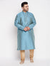 Vastramay Men's Plus Size Aqua Blue Woven Kurta And Rose Gold Pyjama Set
