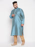 Vastramay Men's Plus Size Aqua Blue Woven Kurta And Rose Gold Pyjama Set