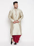 Vastramay Men's Plus Size Beige Woven Kurta And Maroon Dhoti Set