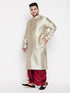 Vastramay Men's Plus Size Beige Woven Kurta And Maroon Dhoti Set
