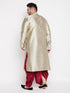 Vastramay Men's Plus Size Beige Woven Kurta And Maroon Dhoti Set
