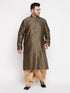 Vastramay Men's Plus Size Black Woven Kurta And Rose Gold Dhoti Set