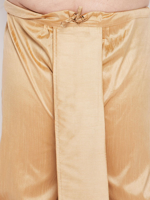 Vastramay Men's Plus Size Black Woven Kurta And Rose Gold Dhoti Set