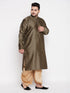 Vastramay Men's Plus Size Black Woven Kurta And Rose Gold Dhoti Set