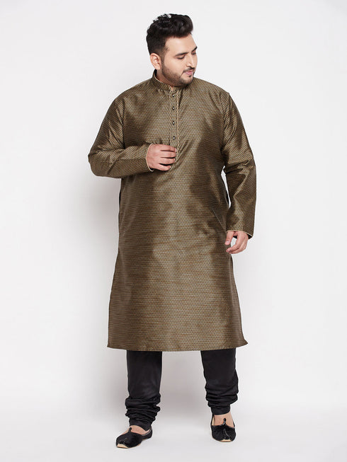 Vastramay Men's Plus Size Black Woven Kurta And Pyjama Set