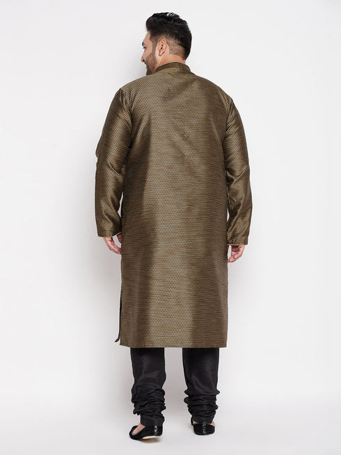 Vastramay Men's Plus Size Black Woven Kurta And Pyjama Set