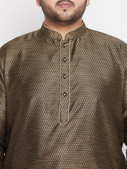 Vastramay Men's Plus Size Black Woven Kurta And Pyjama Set