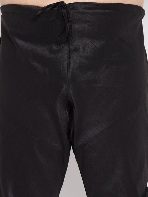 Vastramay Men's Plus Size Black Woven Kurta And Pyjama Set