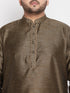 Vastramay Men's Plus Size Black Woven Kurta And Rose Gold Pyjama Set