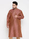 Vastramay Men's Plus Size Maroon Woven Kurta