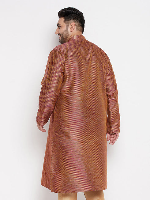 Vastramay Men's Plus Size Maroon Woven Kurta