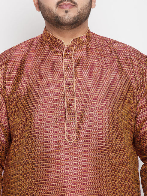 Vastramay Men's Plus Size Maroon Woven Kurta