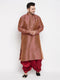 Vastramay Men's Plus Size Maroon Woven Kurta And Maroon Dhoti Set