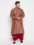 Vastramay Men's Plus Size Maroon Woven Kurta And Maroon Dhoti Set