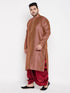 Vastramay Men's Plus Size Maroon Woven Kurta And Maroon Dhoti Set