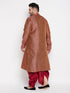 Vastramay Men's Plus Size Maroon Woven Kurta And Maroon Dhoti Set