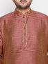 Vastramay Men's Plus Size Maroon Woven Kurta And Maroon Dhoti Set
