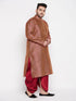 Vastramay Men's Plus Size Maroon Woven Kurta And Maroon Dhoti Set