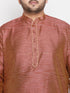 Vastramay Men's Plus Size Maroon Woven Kurta And Rose Gold Dhoti Set