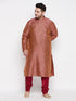 Vastramay Men's Plus Size Maroon Woven Kurta And Maroon Pyjama Set