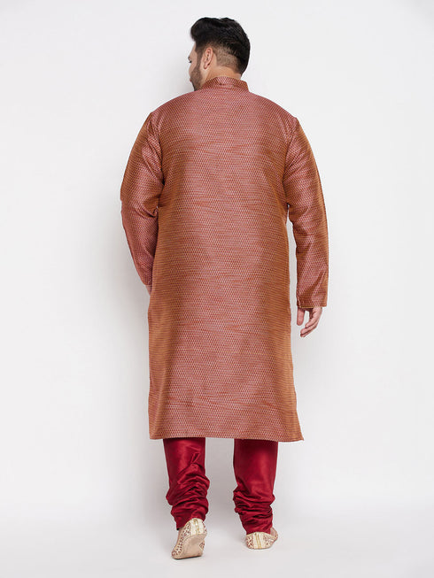 Vastramay Men's Plus Size Maroon Woven Kurta And Maroon Pyjama Set