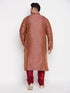 Vastramay Men's Plus Size Maroon Woven Kurta And Maroon Pyjama Set