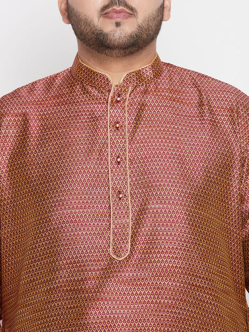 Vastramay Men's Plus Size Maroon Woven Kurta And Maroon Pyjama Set