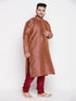 Vastramay Men's Plus Size Maroon Woven Kurta And Maroon Pyjama Set
