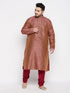 Vastramay Men's Plus Size Maroon Woven Kurta And Maroon Pyjama Set