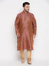 Vastramay Men's Plus Size Maroon Woven Kurta And Rose Gold Pyjama Set