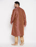 Vastramay Men's Plus Size Maroon Woven Kurta And Rose Gold Pyjama Set