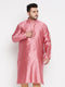 Vastramay Men's Plus Size Pink Woven Kurta