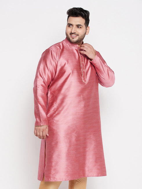 Vastramay Men's Plus Size Pink Woven Kurta