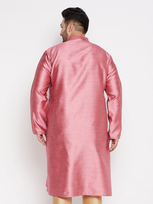 Vastramay Men's Plus Size Pink Woven Kurta
