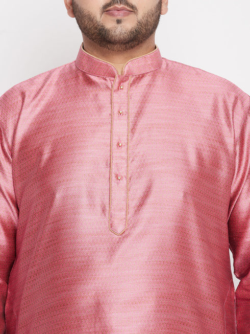 Vastramay Men's Plus Size Pink Woven Kurta