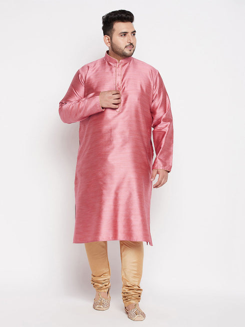 Vastramay Men's Plus Size Pink Woven Kurta