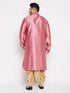 Vastramay Men's Plus Size Pink Woven Kurta And Rose Gold Dhoti Set