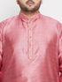 Vastramay Men's Plus Size Pink Woven Kurta And Maroon Pyjama Set