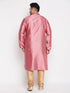 Vastramay Men's Plus Size Pink Woven Kurta And Rose Gold Pyjama Set