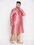 Vastramay Men's Plus Size Pink Woven Kurta And Rose Gold Pyjama Set