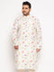 Vastramay Men's Plus Size Cream Cotton Blend Printed Kurta