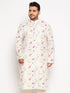 Vastramay Men's Plus Size Cream Cotton Blend Printed Kurta