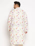 Vastramay Men's Plus Size Cream Cotton Blend Printed Kurta