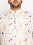 Vastramay Men's Plus Size Cream Cotton Blend Printed Kurta