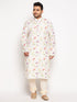 Vastramay Men's Plus Size Cream Cotton Blend Printed Kurta