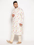 Vastramay Men's Plus Size Cream Cotton Blend Printed Kurta and Solid Pyjama Set