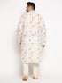 Vastramay Men's Plus Size Cream Cotton Blend Printed Kurta and Solid Pyjama Set