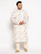 Vastramay Men's Plus Size Cream Cotton Blend Printed Kurta and Solid Pyjama Set