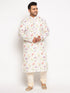 Vastramay Men's Plus Size Cream Cotton Blend Printed Kurta and Solid Pyjama Set