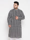 Vastramay Men's Plus Size Black Chikankari Embroidered Kurta